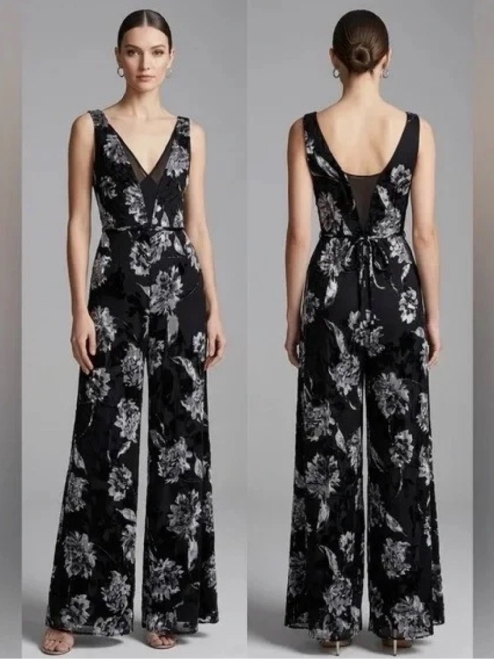 White House Black Market Avery Floral black Jumpsuit Size 6